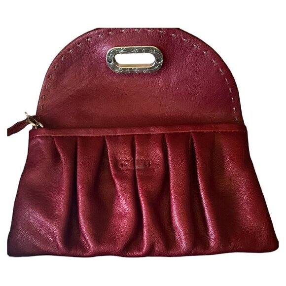Brighton Authentic Vintage 90s Red Soft Leather Hobo Wristlet Clutch Purse - Picture 2 of 7